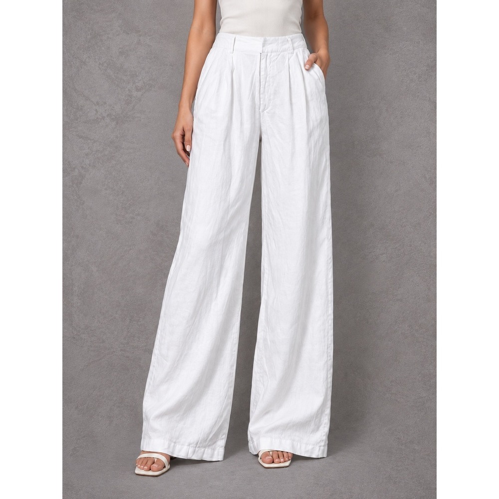 Dissh Linen Wide Leg Pants Womens 6 White Pleated High Waist Quiet Luxury